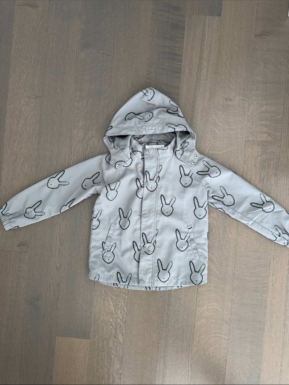Livly Kids Bunny Print Hooded Rain Jacket - Light Gray, Size 4-5 Y
